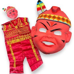 Vintage Indian Warrior Mask Ben Cooper Costume Halloween Decor Retro Kitsch Mcm
